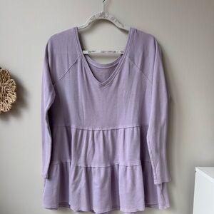 American Eagle Outfitters Lilac V-Neck Peplum Long-Sleeve Top